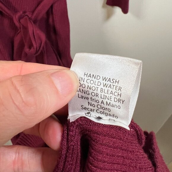 Bohme Ledger Sweater Dress Size XS Burgundy Midi Bodycon Tie Waist Ribbed - Picture 12 of 12